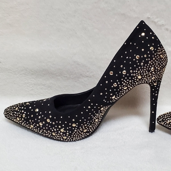 LILIANA Parish 2 Black Gold Studded Pointed Toe 5 Inch Heels Stiletto Pumps 8.5 - Picture 9 of 16